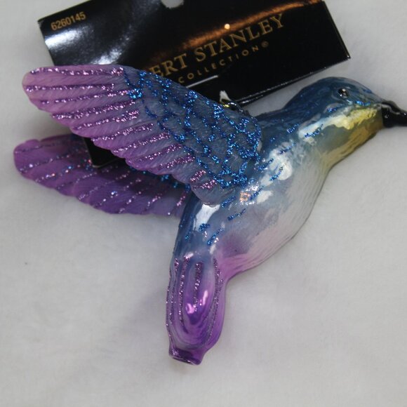 Robert Stanley Hummingbird Christmas Ornament Blown Glass Blue Purple 4.5" NWT - Picture 6 of 6